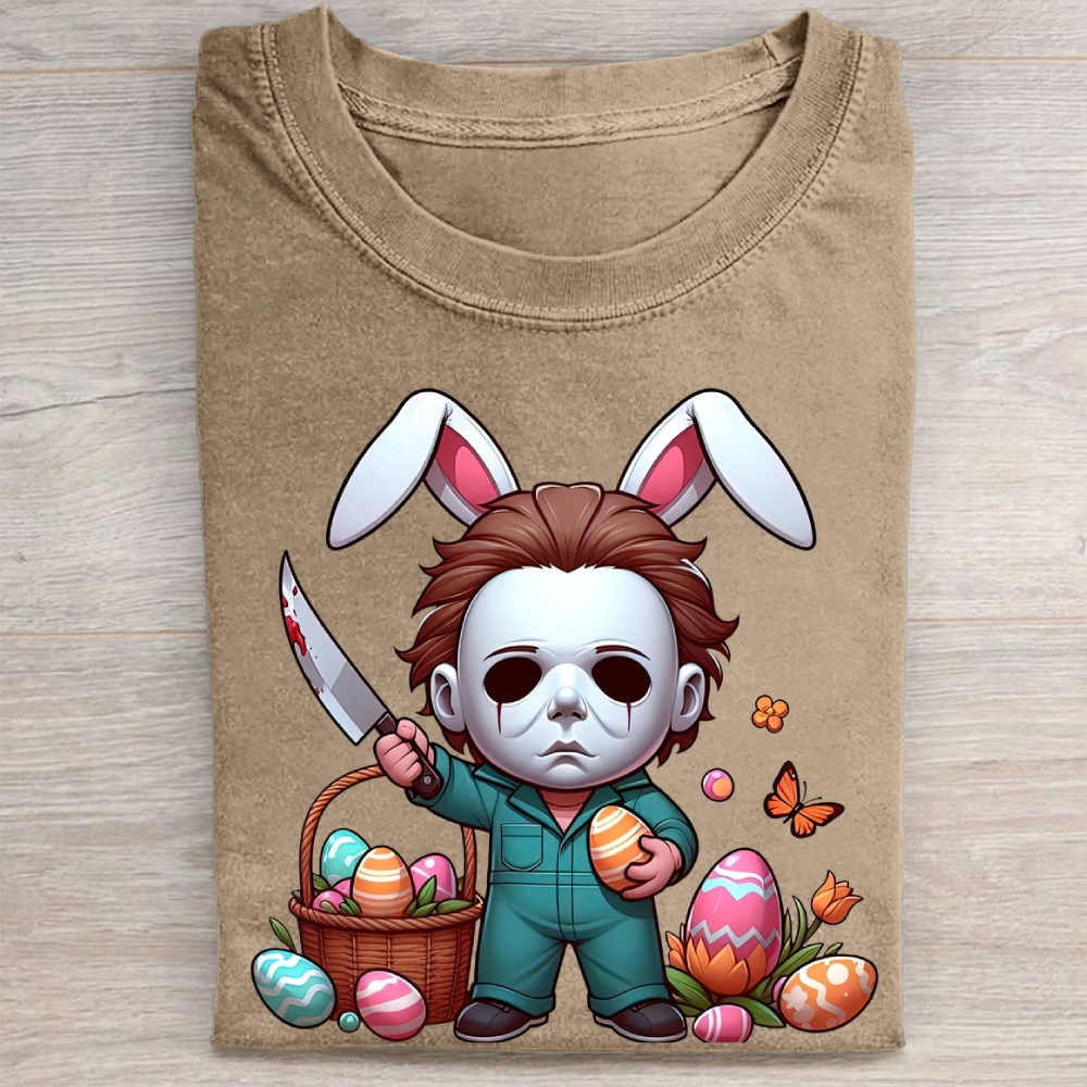 "Easter Michael Myers" Horror Parody Vintage Washed Tee
