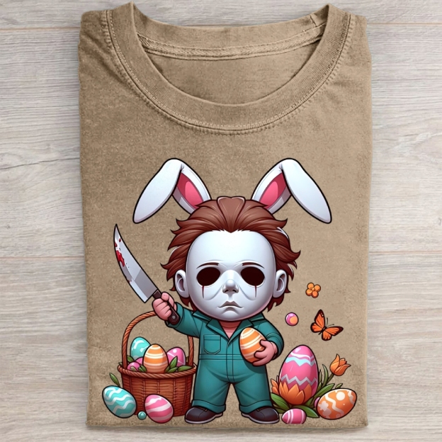 "Easter Michael Myers" Horror Parody Vintage Washed Tee