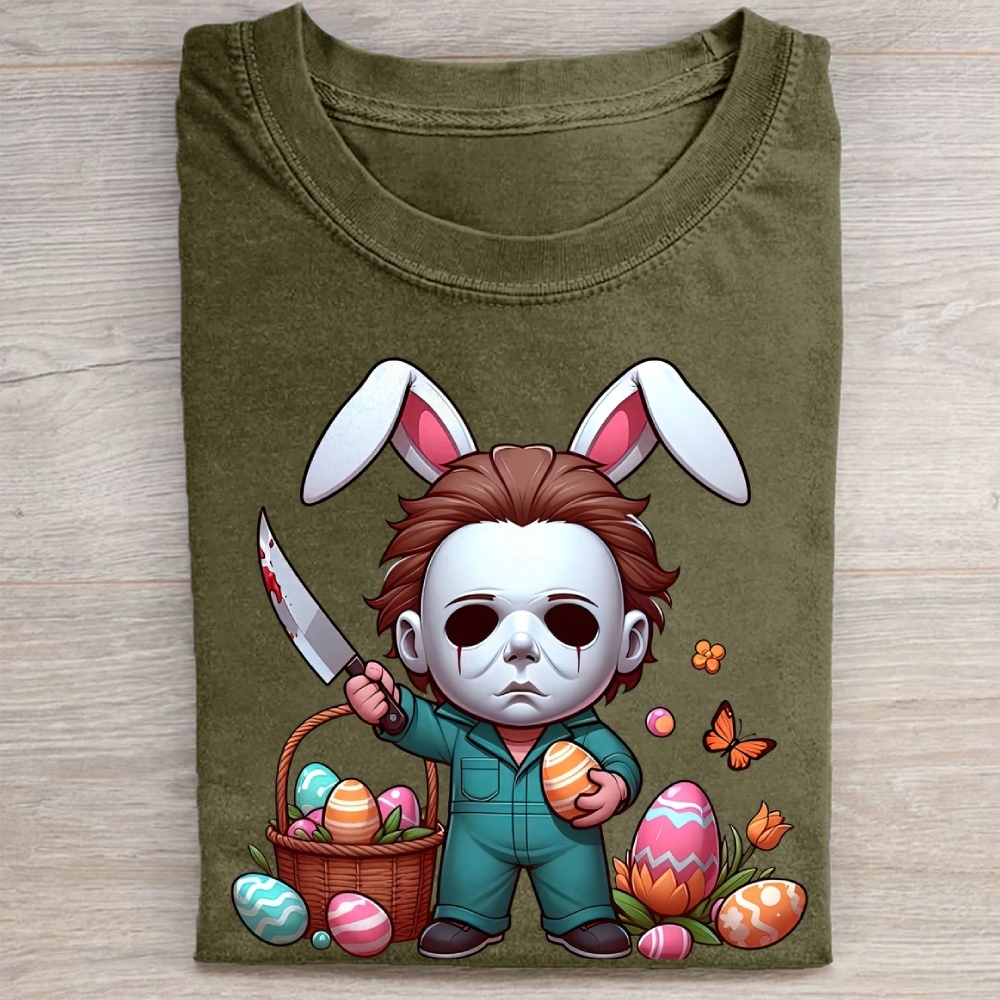 "Easter Michael Myers" Horror Parody Vintage Washed Tee