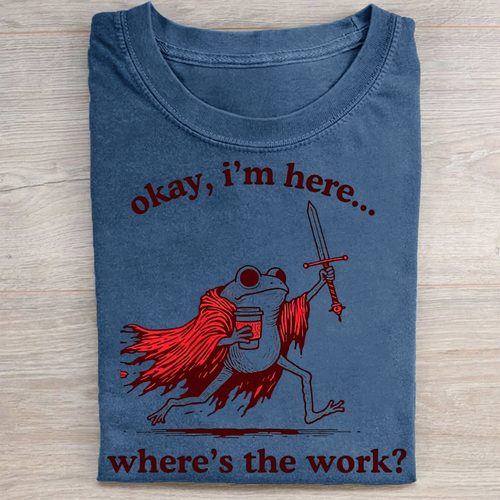 "Okay I'm Here" Warrior Frog Coffee Vintage Washed Tee