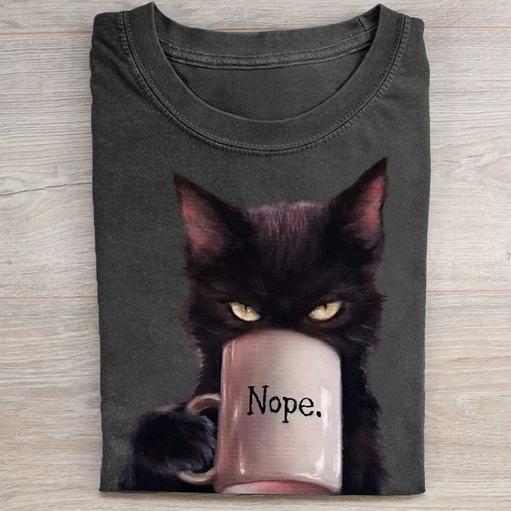 "Nope Cat" Sassy Black Cat Vintage Washed Tee