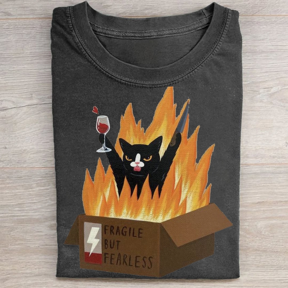 "Fragile But Fearless" Chaos Cat Vintage Washed Tee