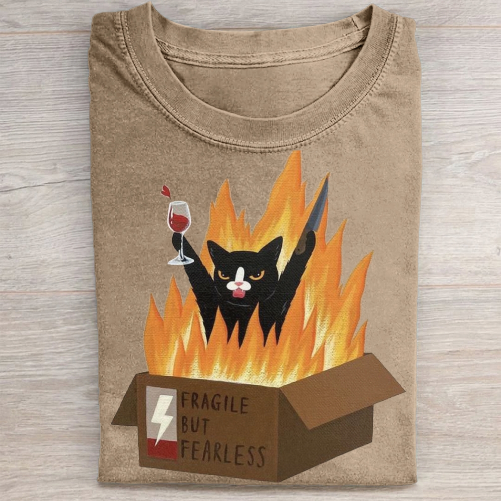 "Fragile But Fearless" Chaos Cat Vintage Washed Tee