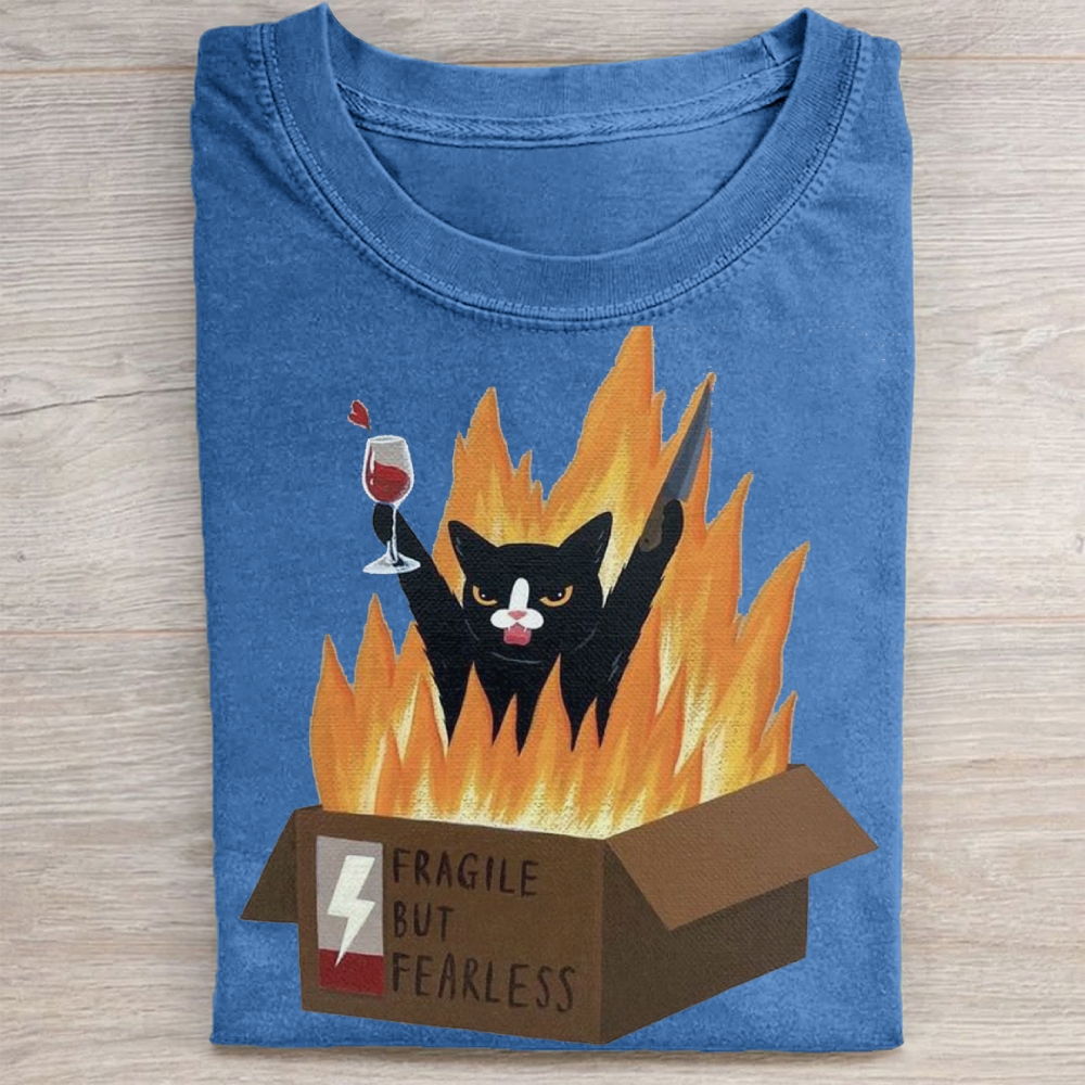 "Fragile But Fearless" Chaos Cat Vintage Washed Tee