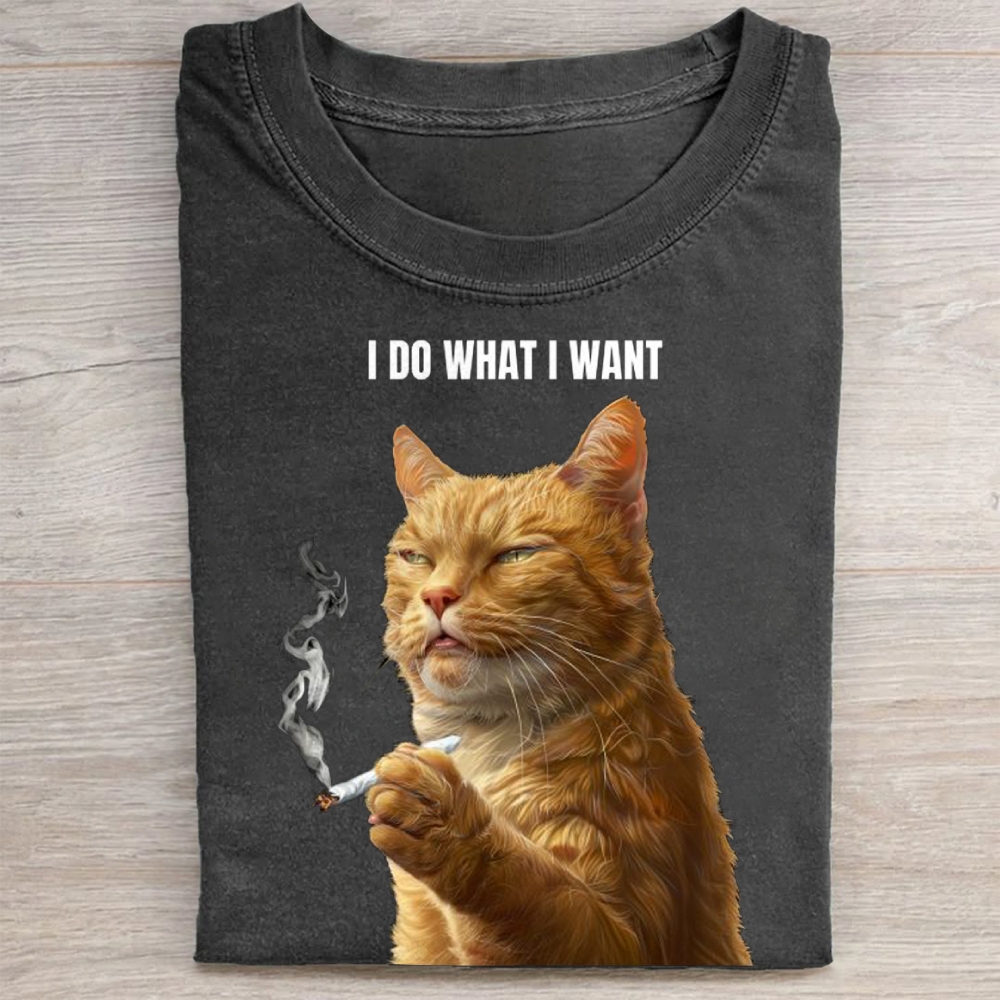 "I Do What I Want" Rebel Cat Vintage Washed Tee