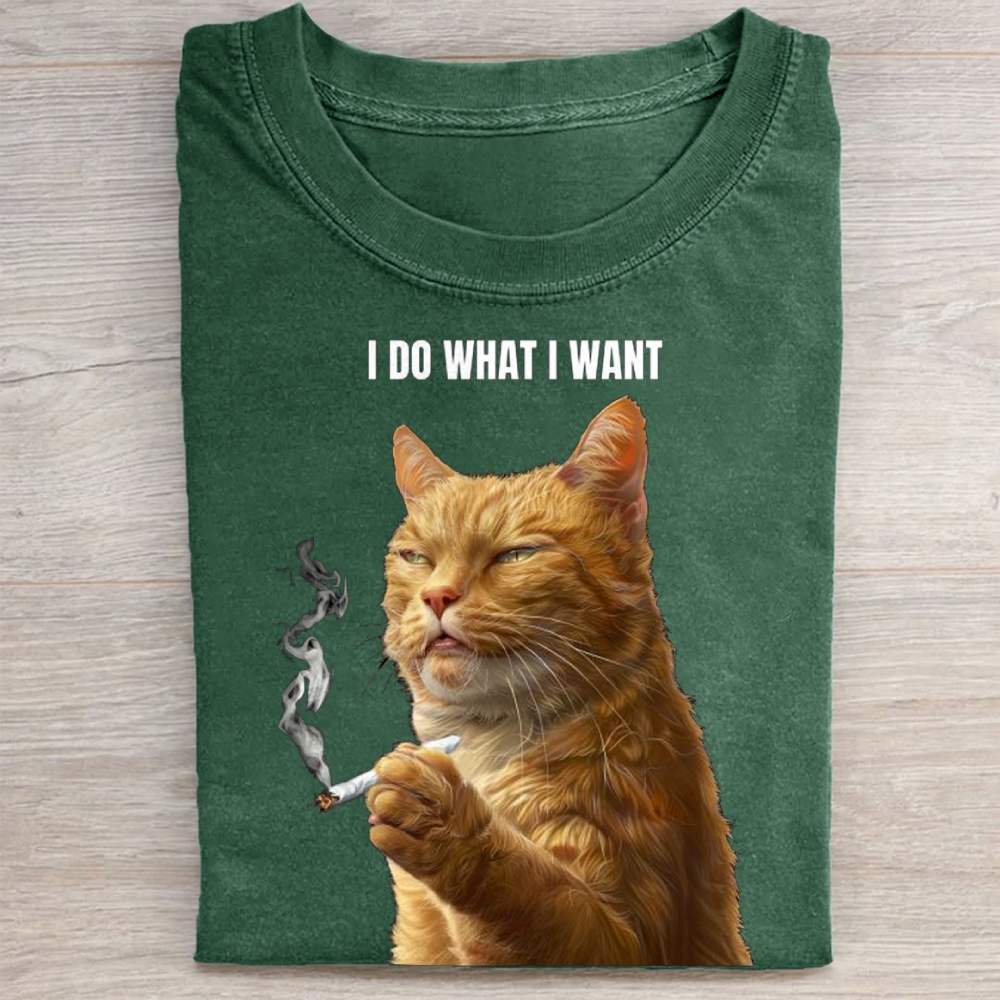 "I Do What I Want" Rebel Cat Vintage Washed Tee