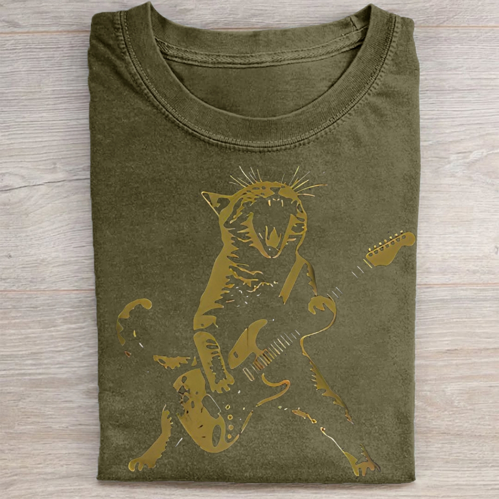 "Rockstar Cat" Guitar Cat Vintage Washed Tee