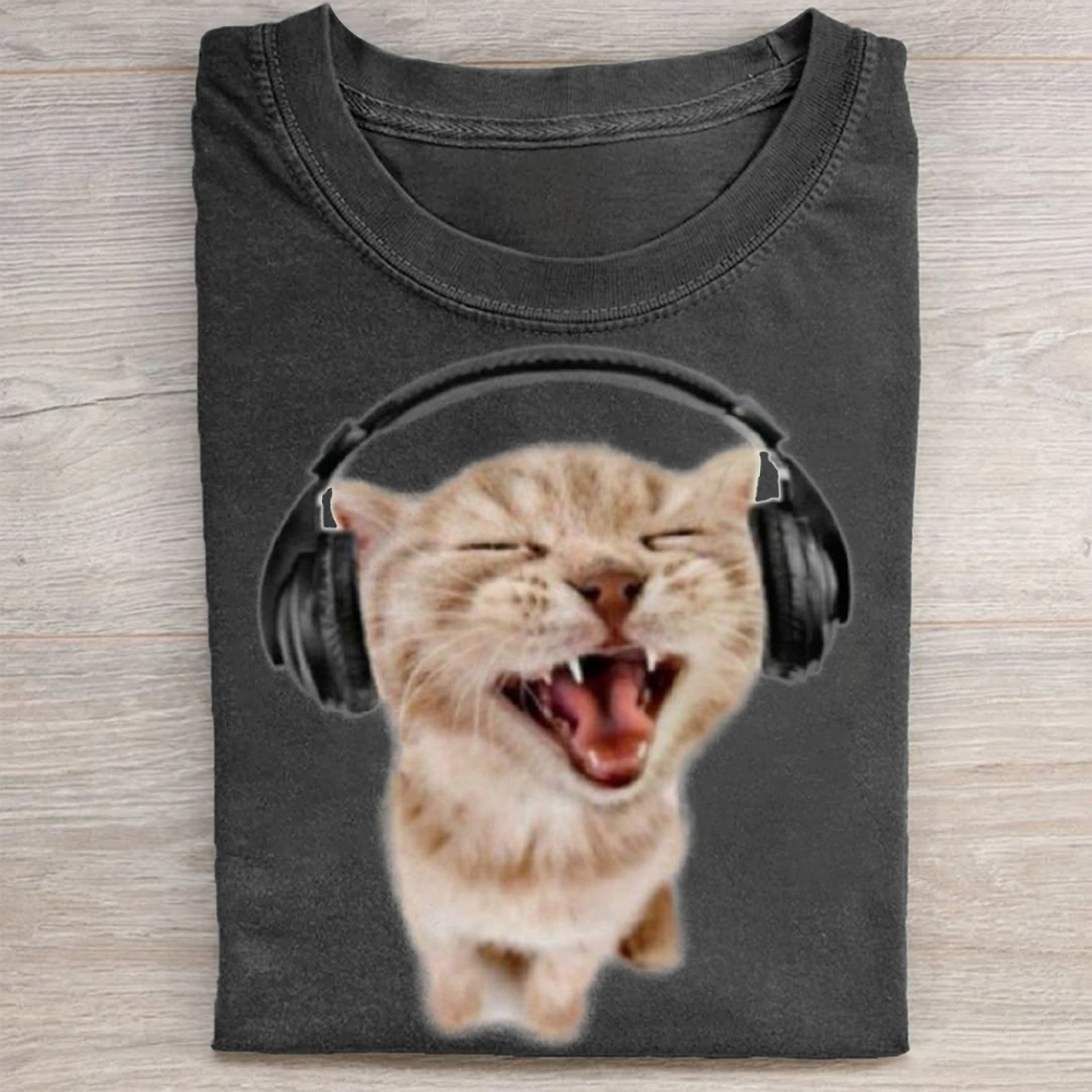 "Headbanger Kitten" Music Cat Vintage Washed Tee