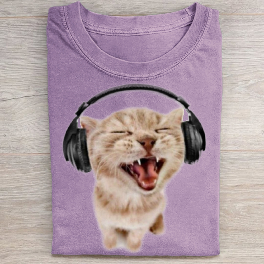 "Headbanger Kitten" Music Cat Vintage Washed Tee