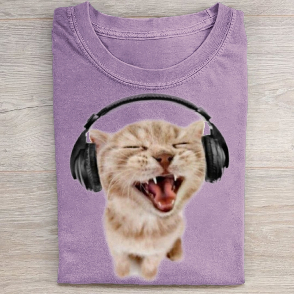 "Headbanger Kitten" Music Cat Vintage Washed Tee