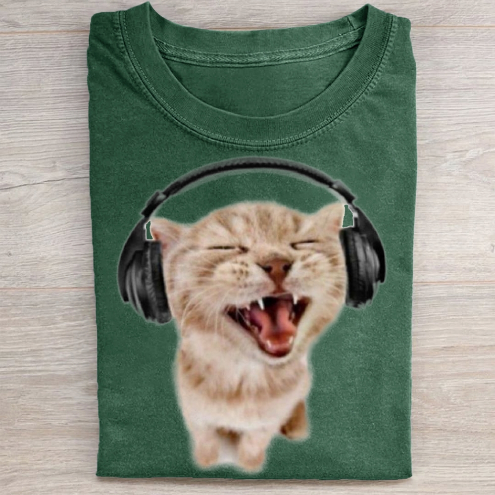 "Headbanger Kitten" Music Cat Vintage Washed Tee