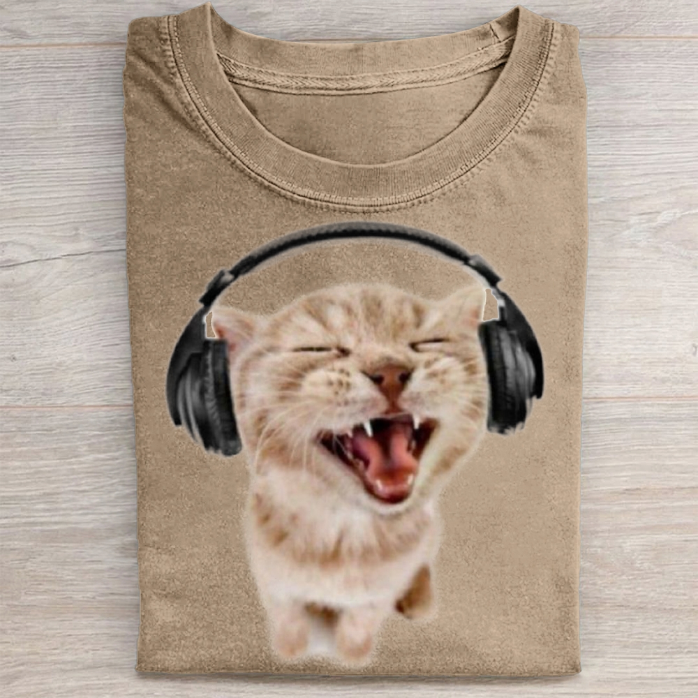 "Headbanger Kitten" Music Cat Vintage Washed Tee