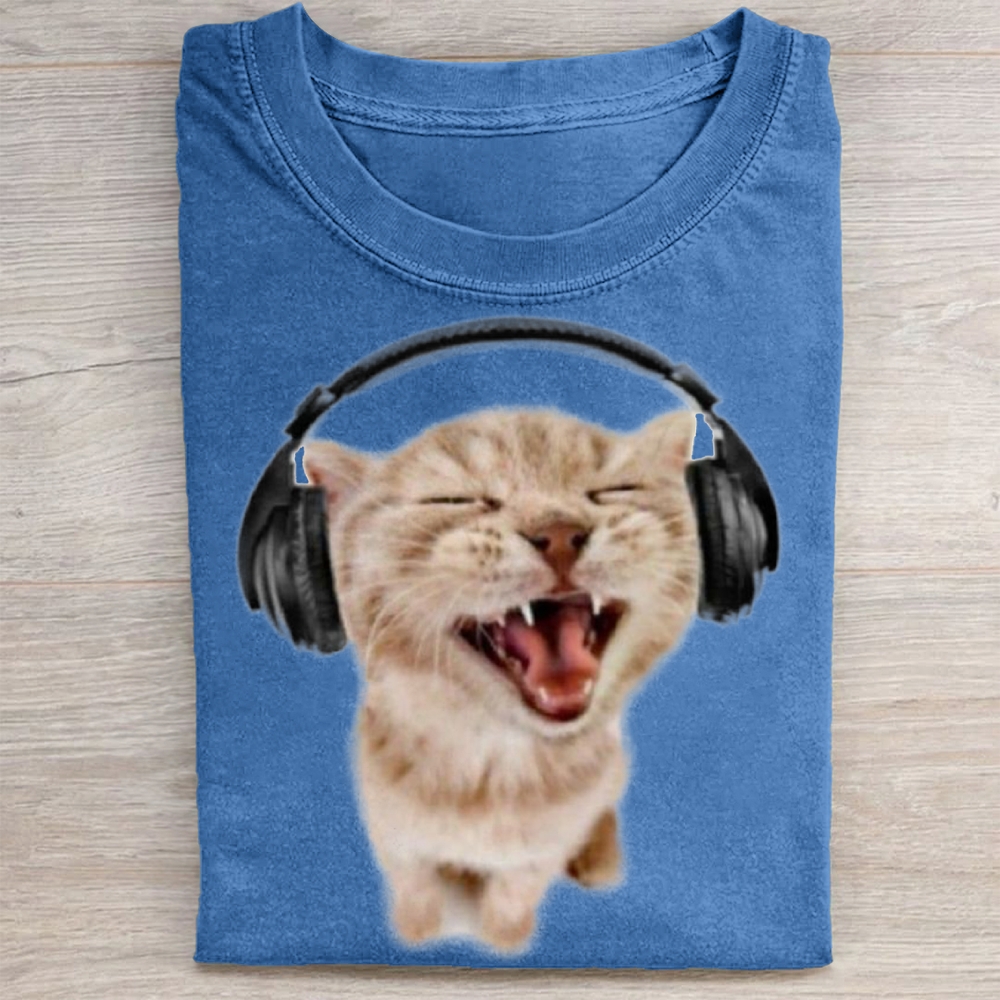 "Headbanger Kitten" Music Cat Vintage Washed Tee