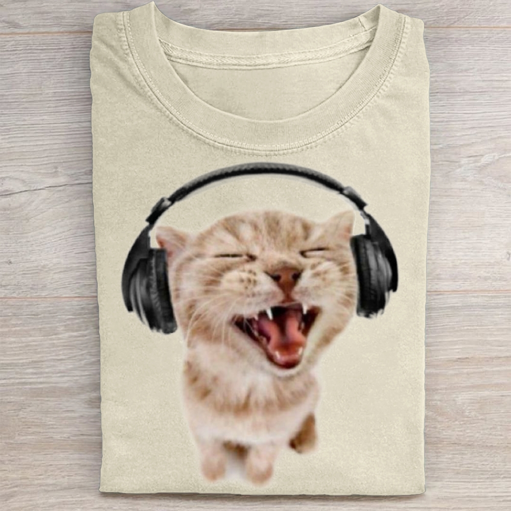 "Headbanger Kitten" Music Cat Vintage Washed Tee