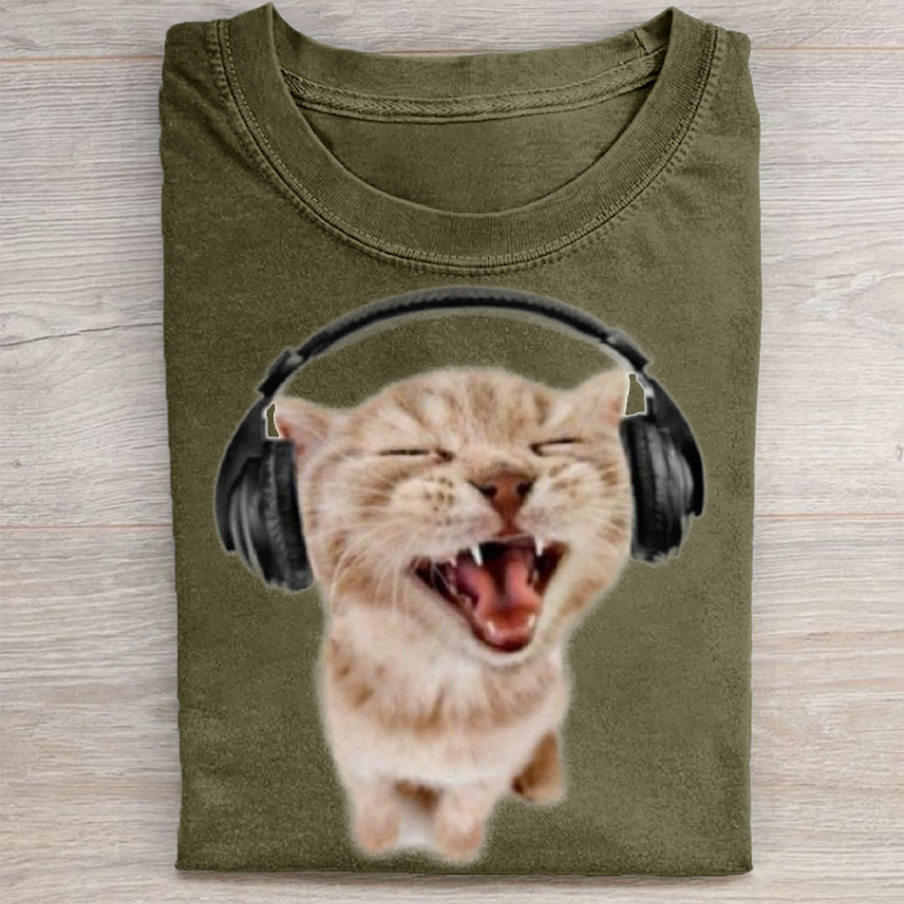 "Headbanger Kitten" Music Cat Vintage Washed Tee