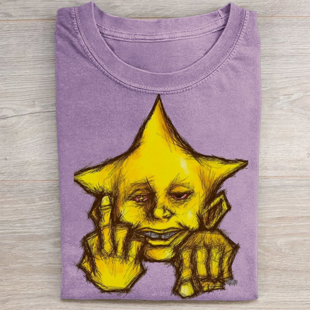 "Creepy Star Face" Surreal Art Vintage Washed Tee