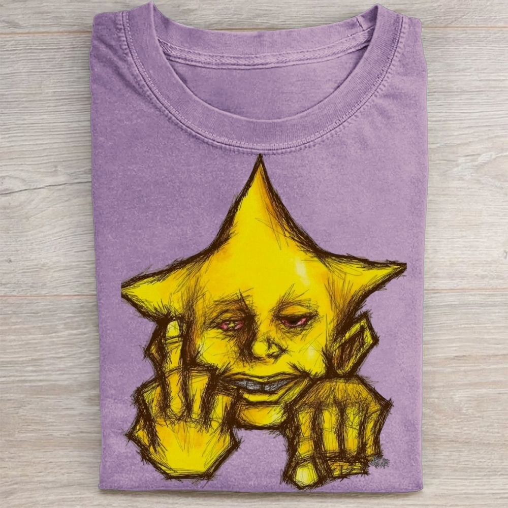 "Creepy Star Face" Surreal Art Vintage Washed Tee