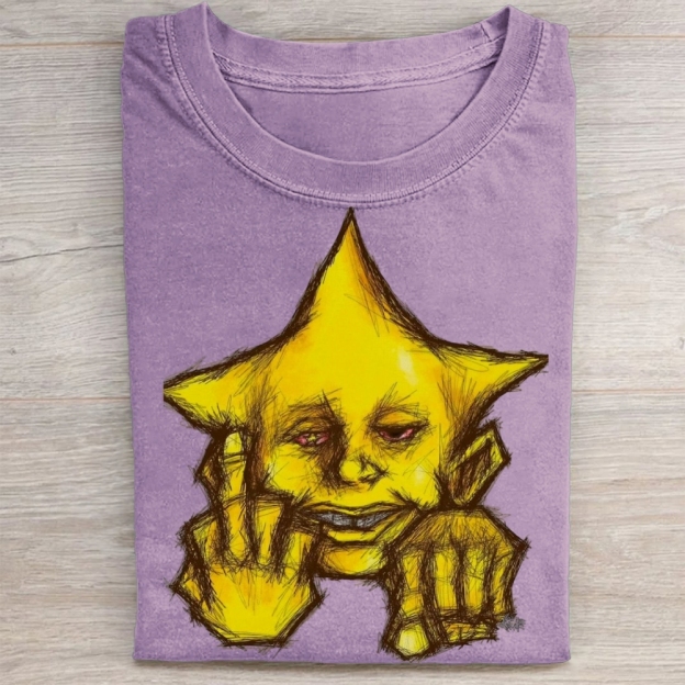 "Creepy Star Face" Surreal Art Vintage Washed Tee