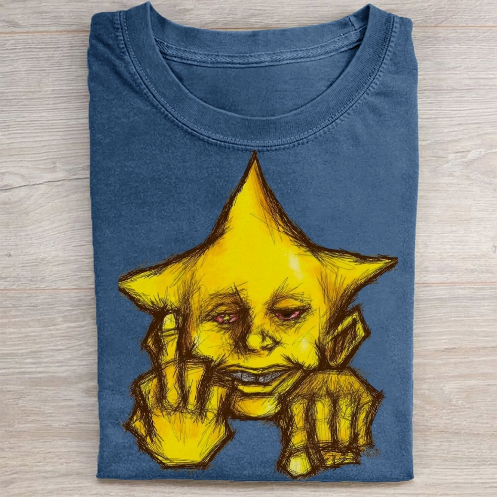 "Creepy Star Face" Surreal Art Vintage Washed Tee