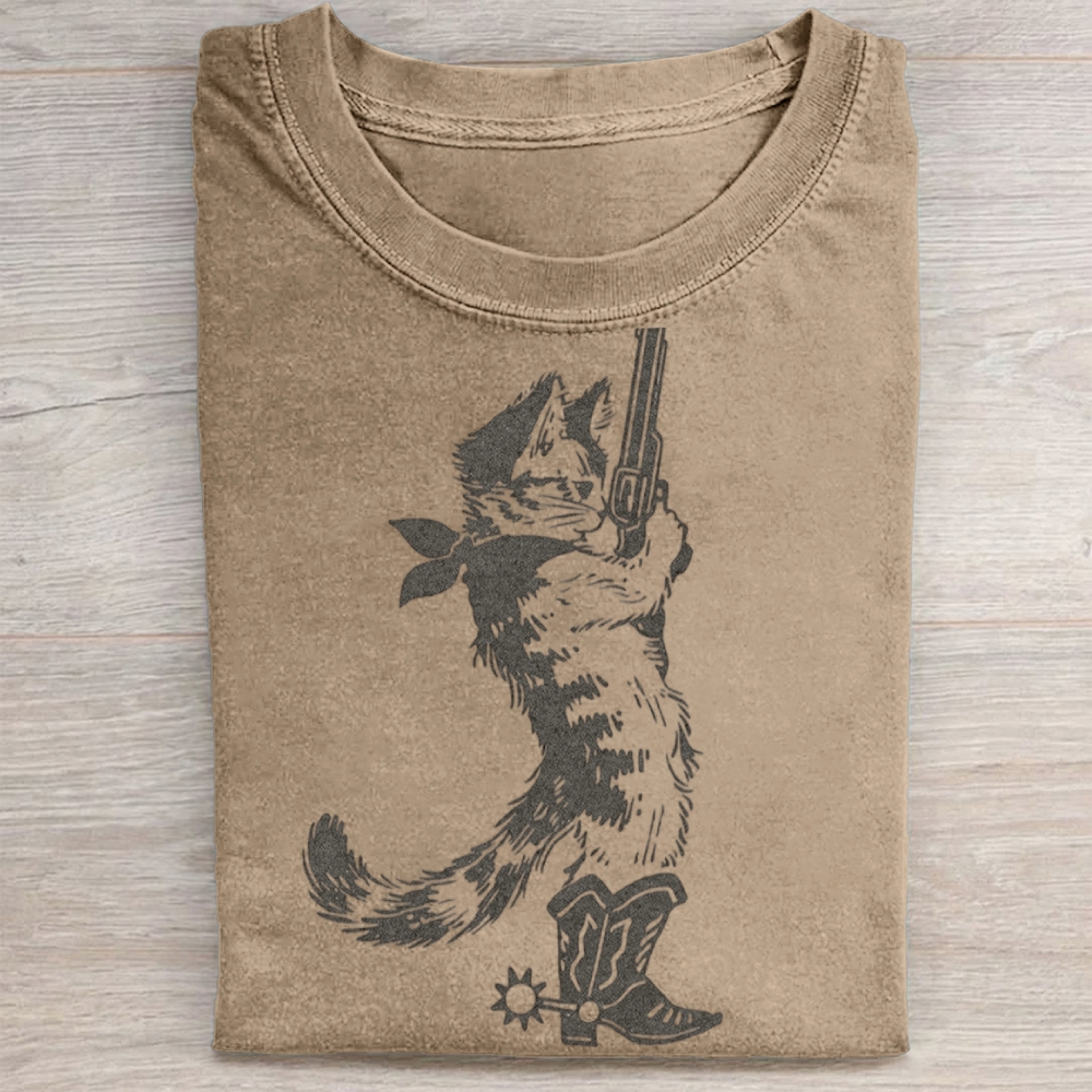 "Outlaw Cat" Western Gunslinger Vintage Washed Tee
