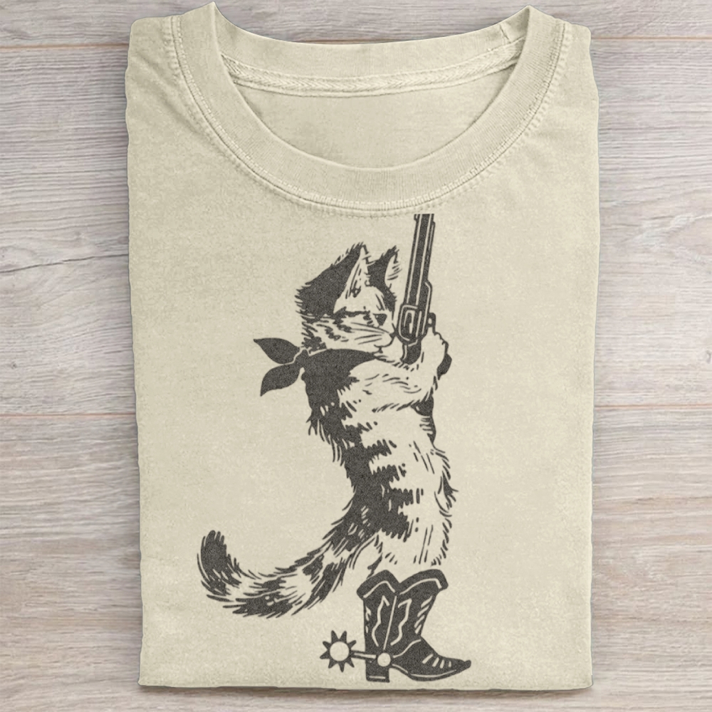 "Outlaw Cat" Western Gunslinger Vintage Washed Tee