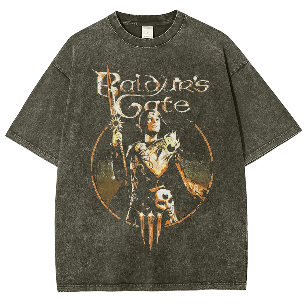 "Baldur's Gate Hero" Fantasy Character Washed T-Shirt