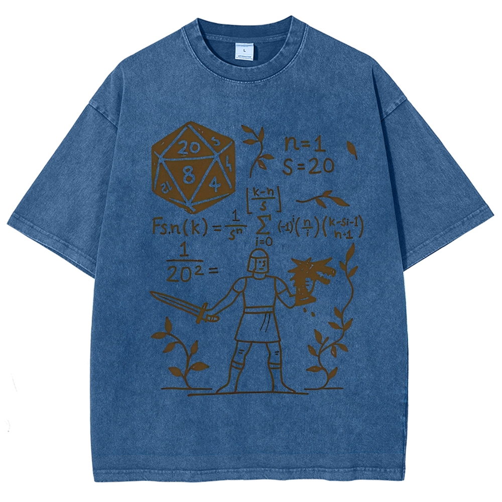 "D20 Probability Math" D&D Nerd Washed T-Shirt