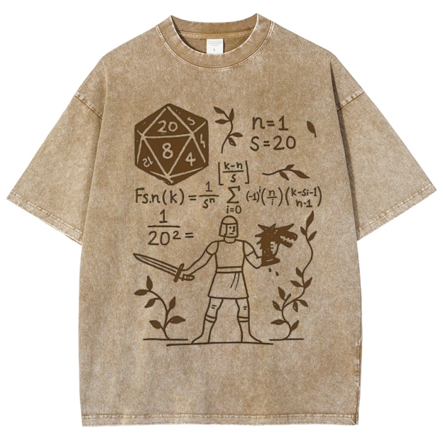 "D20 Probability Math" D&D Nerd Washed T-Shirt