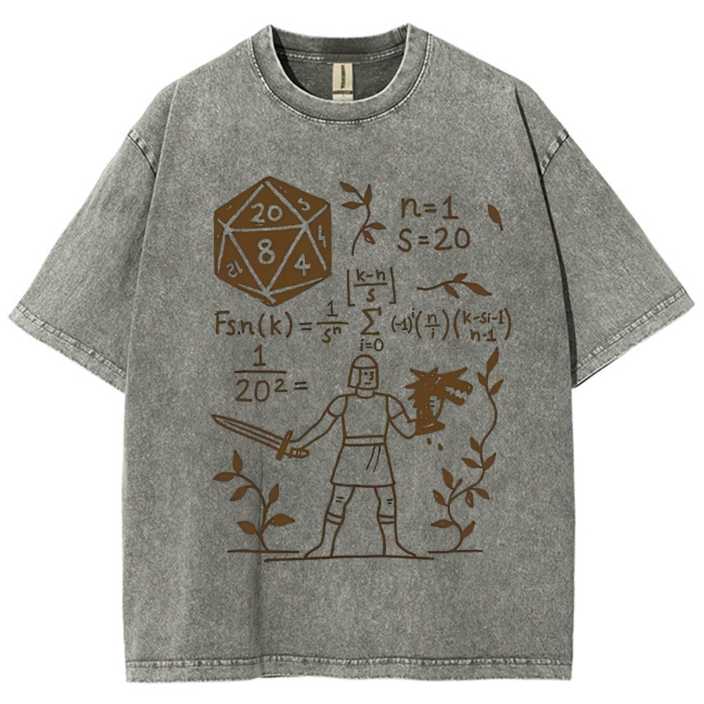 "D20 Probability Math" D&D Nerd Washed T-Shirt