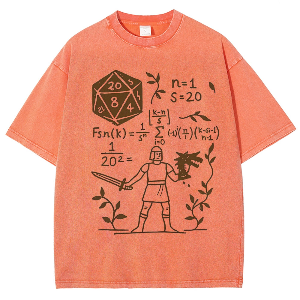 "D20 Probability Math" D&D Nerd Washed T-Shirt