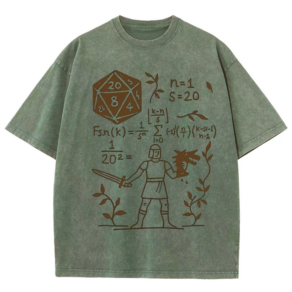 "D20 Probability Math" D&D Nerd Washed T-Shirt