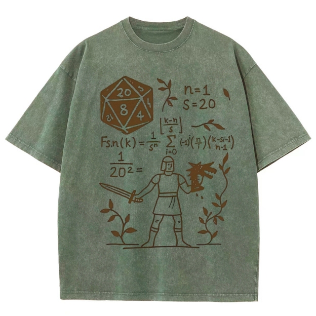 "D20 Probability Math" D&D Nerd Washed T-Shirt