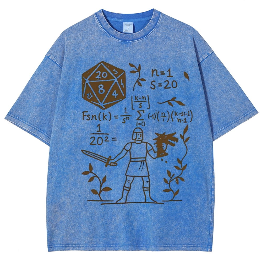 "D20 Probability Math" D&D Nerd Washed T-Shirt