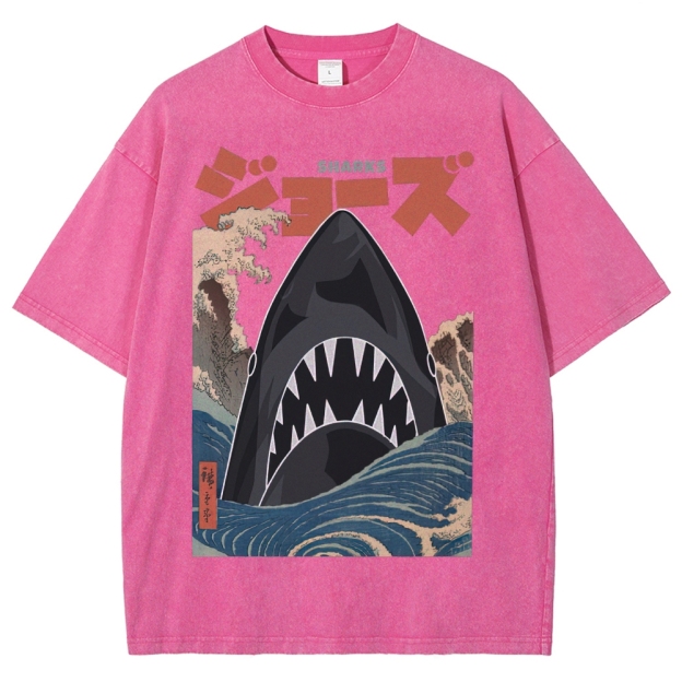 "Ukiyo-e Sharks" Jaws Parody Washed T-Shirt