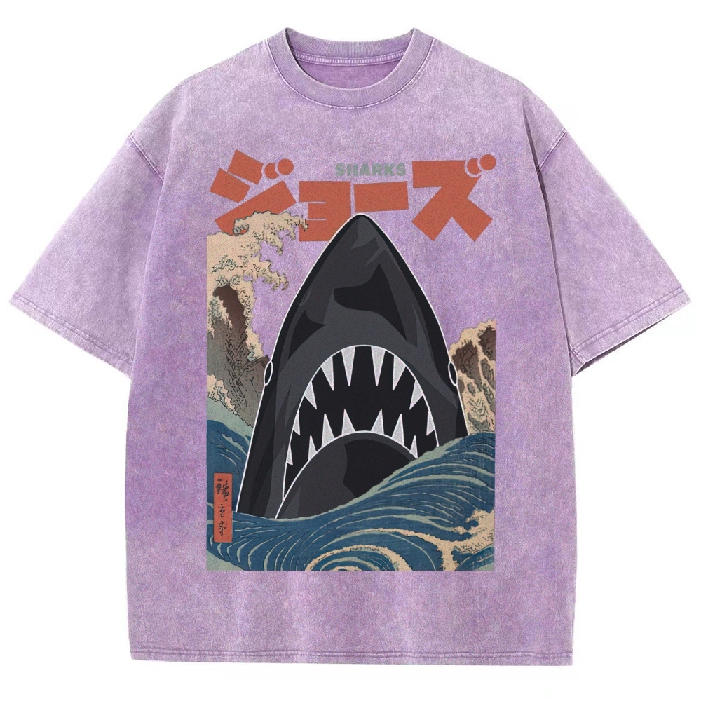 "Ukiyo-e Sharks" Jaws Parody Washed T-Shirt
