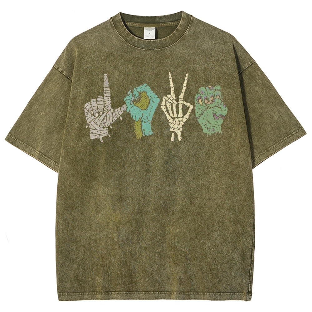 ASL Love Horror Hands  Washed T-Shirt 