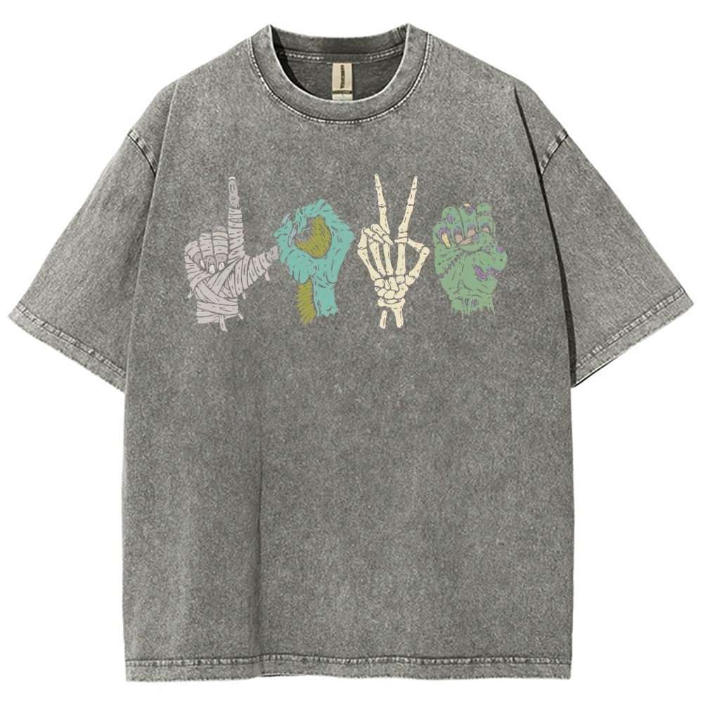 ASL Love Horror Hands  Washed T-Shirt 