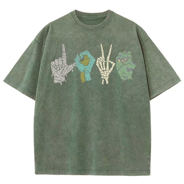 ASL Love Horror Hands  Washed T-Shirt 