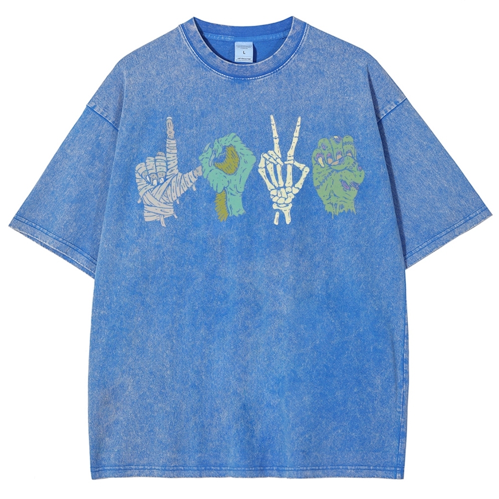 ASL Love Horror Hands  Washed T-Shirt 