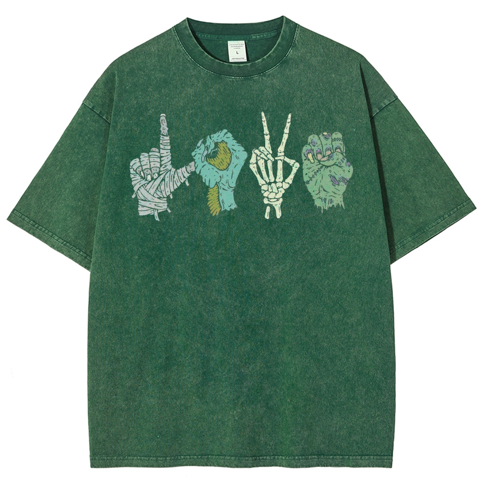 ASL Love Horror Hands  Washed T-Shirt 
