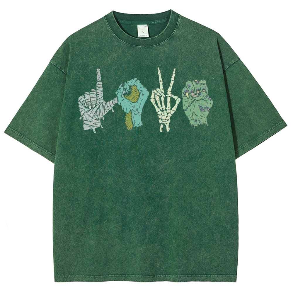 ASL Love Horror Hands  Washed T-Shirt 
