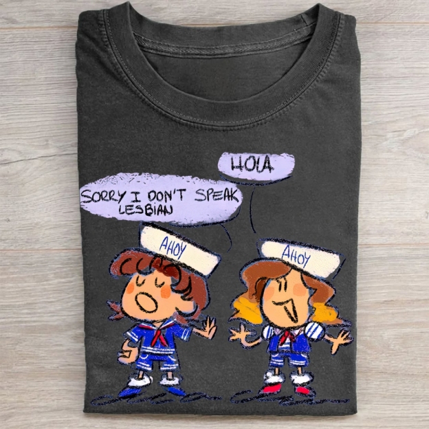 "Sorry I Don't Speak Lesbian" Stranger Things Scoops Troop Vintage Washed Tee