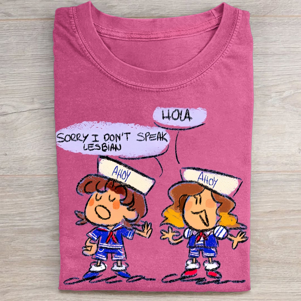 "Sorry I Don't Speak Lesbian" Stranger Things Scoops Troop Vintage Washed Tee