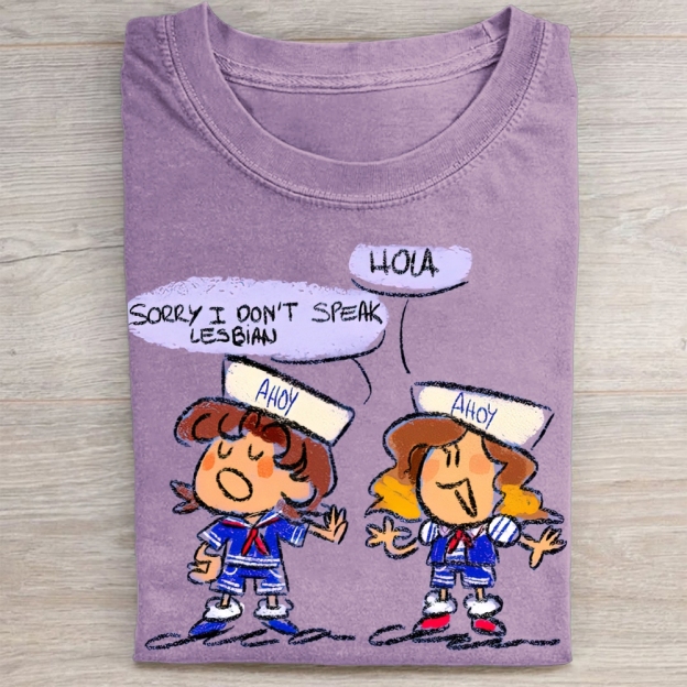 "Sorry I Don't Speak Lesbian" Stranger Things Scoops Troop Vintage Washed Tee