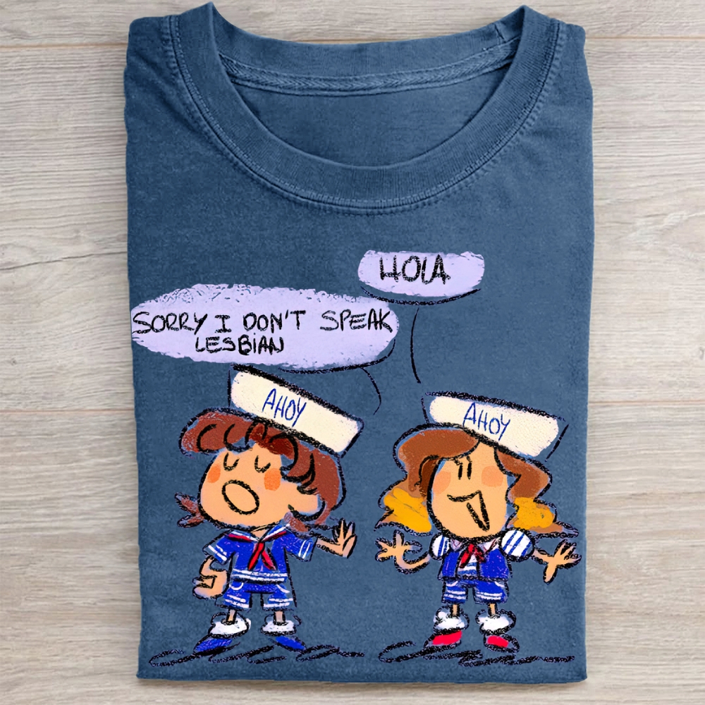 "Sorry I Don't Speak Lesbian" Stranger Things Scoops Troop Vintage Washed Tee