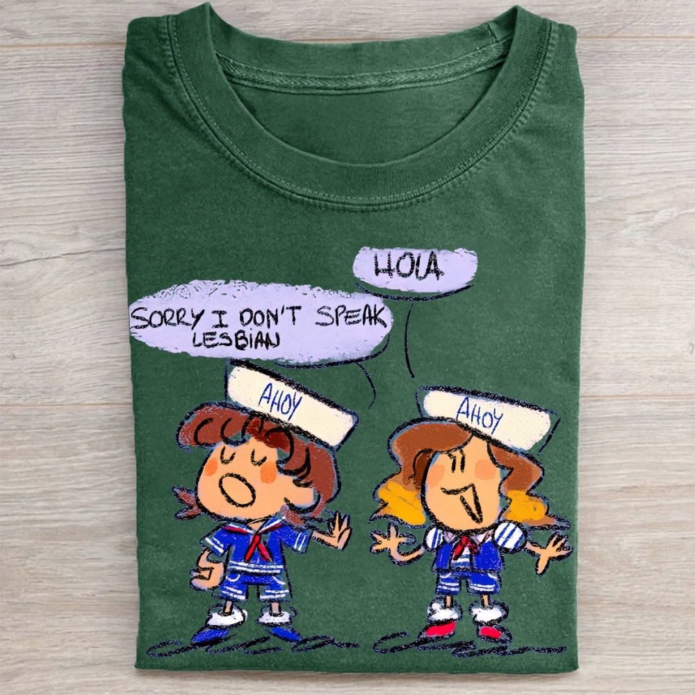 "Sorry I Don't Speak Lesbian" Stranger Things Scoops Troop Vintage Washed Tee