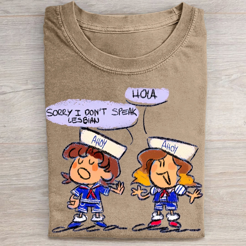 "Sorry I Don't Speak Lesbian" Stranger Things Scoops Troop Vintage Washed Tee