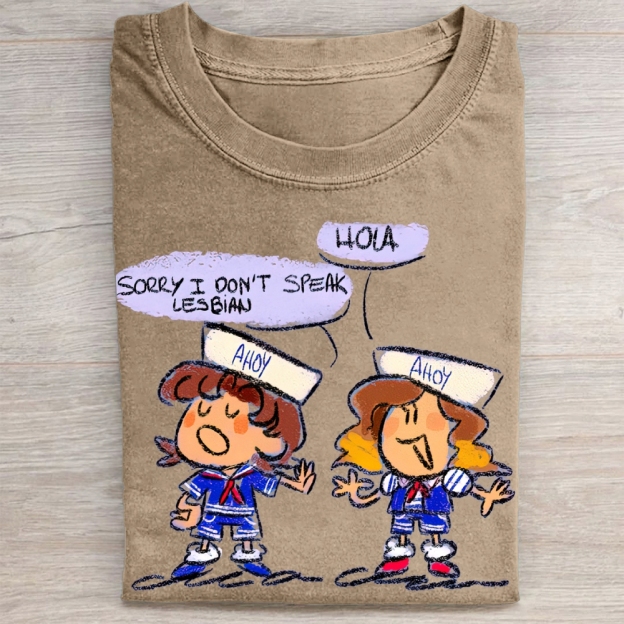 "Sorry I Don't Speak Lesbian" Stranger Things Scoops Troop Vintage Washed Tee