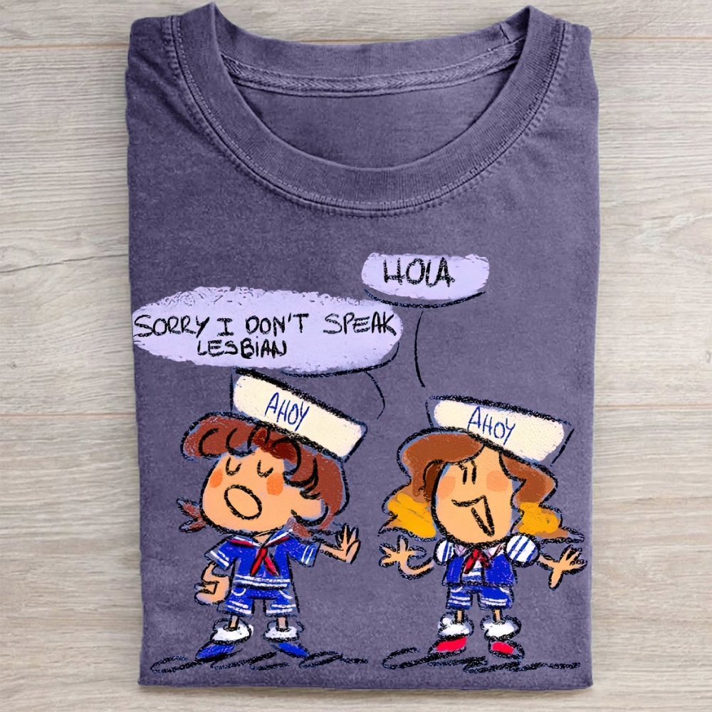 "Sorry I Don't Speak Lesbian" Stranger Things Scoops Troop Vintage Washed Tee