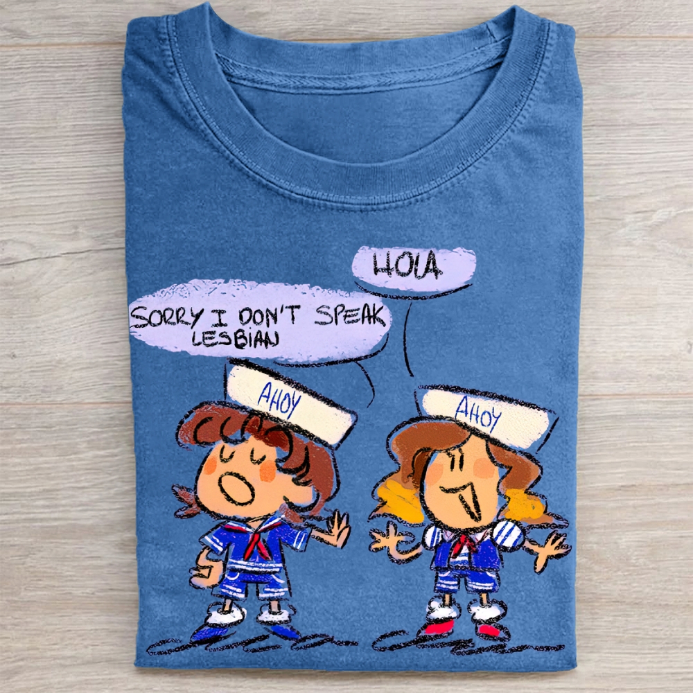 "Sorry I Don't Speak Lesbian" Stranger Things Scoops Troop Vintage Washed Tee